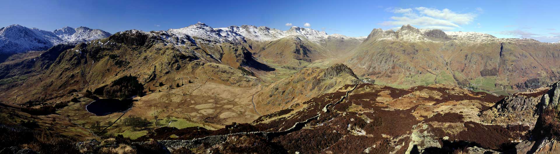 Langdale Pikes To Blea Tarn, With Crinkle Crags And Bowfell From Lingmoor